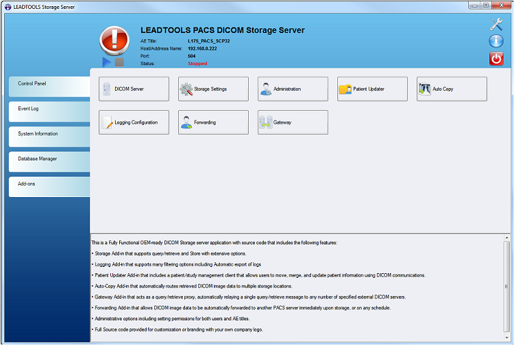 Storage Server Main Window Storage Server Main Window